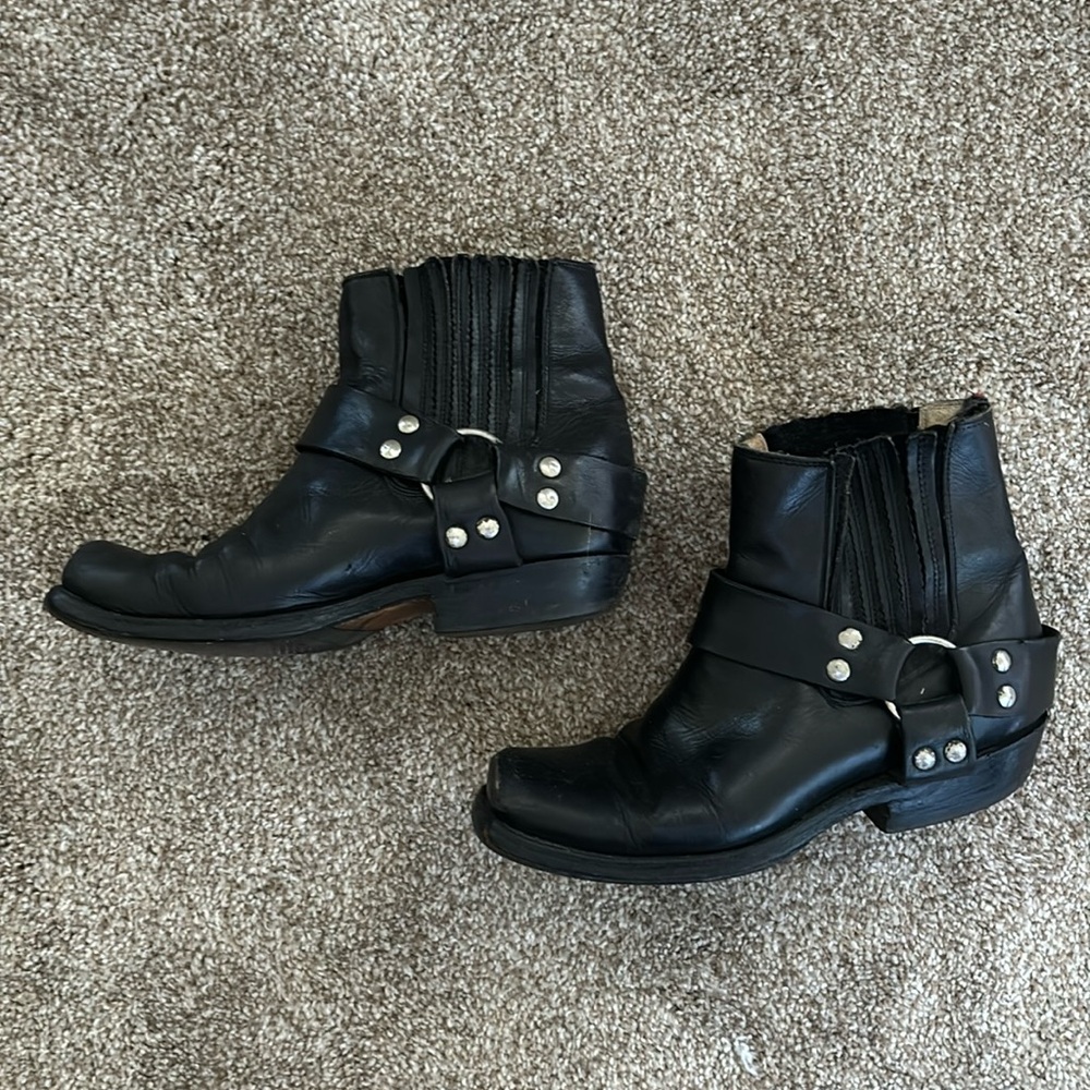 Pirelli black leather moto boots - size 8